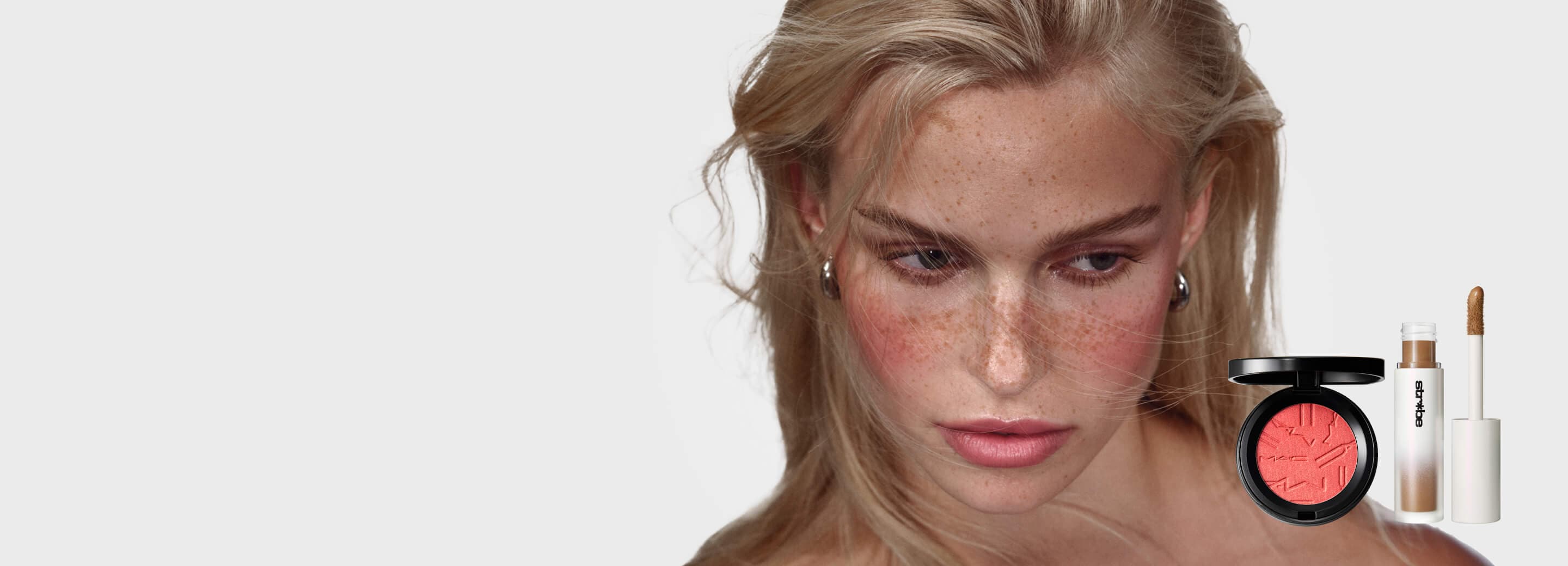 Model with new blusher and blonzing product